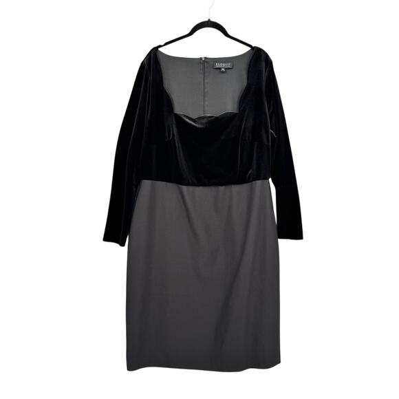 Eloquii Black Velvet Velour Square Scallop Neckline Long Sleeve Sheath Dress - Picture 1 of 9